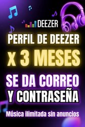 Imagen de PERFIL X 3 MESES DE DEEZER PREMIUM-SE DA CORREO Y CONTRASEÑA